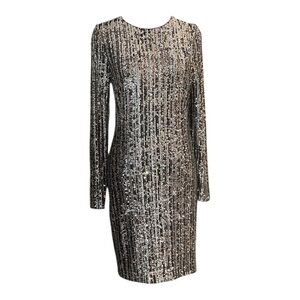 vince camuto sequin stripe dress Vince Camuto Women's Sequined Striped Bodycon Dress 14, Navy/Gold